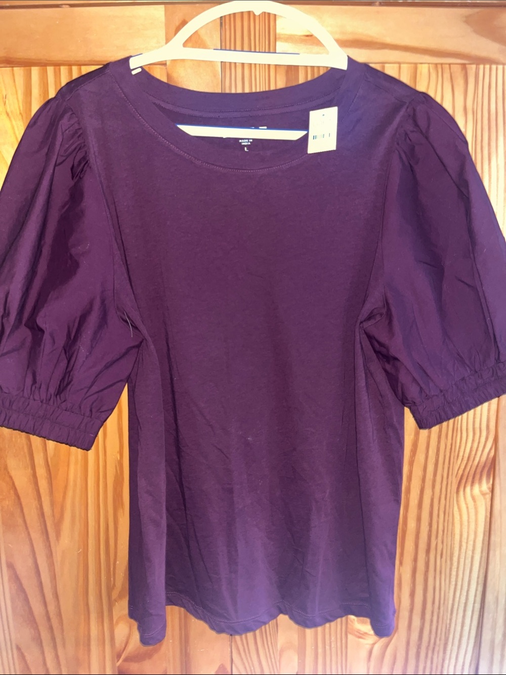 Women’s Puff Sleeve Top in Deep Magenta - Classic Crewneck